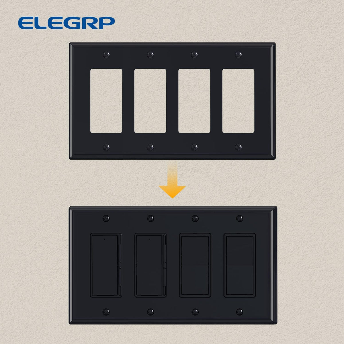 ELEGRP 4-Gang Decorative Wall Plates, Mid-Size 4.88" H x 8.57" L Unbreakable Thermoplastic