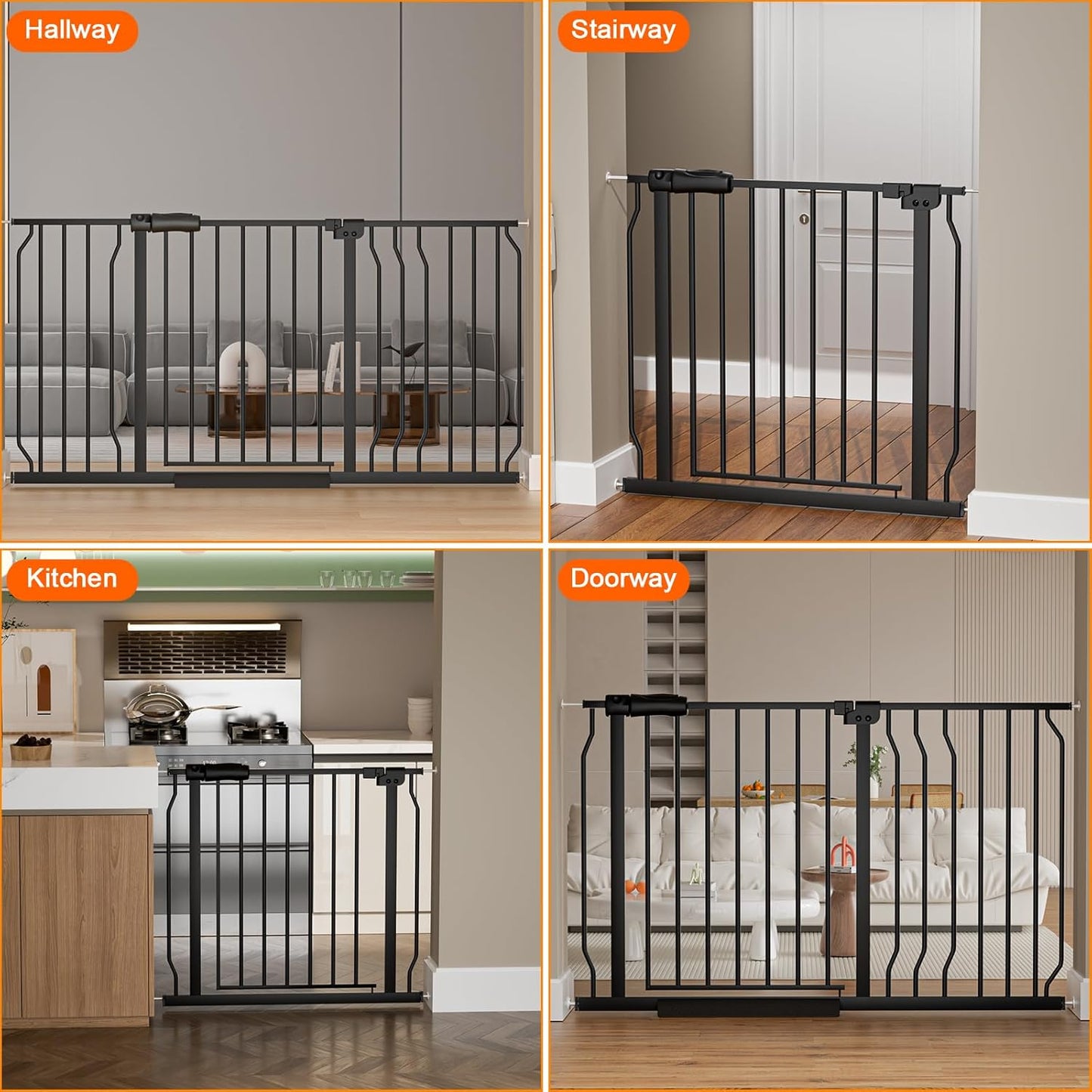 HOOEN 30" Tall Extra Wide Baby Gates for Doorways Stairs 76 to 86 in Large Long Pressure Mounted