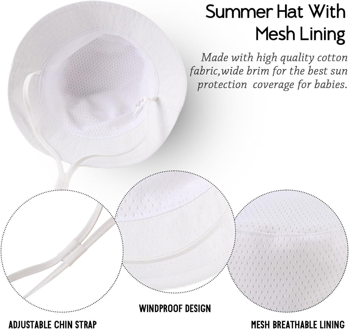 JANGANNSA Cotton Baby Sun Hat Infant Toddler Boys Girls Bucket Hats Summer Sun Protection Kids
