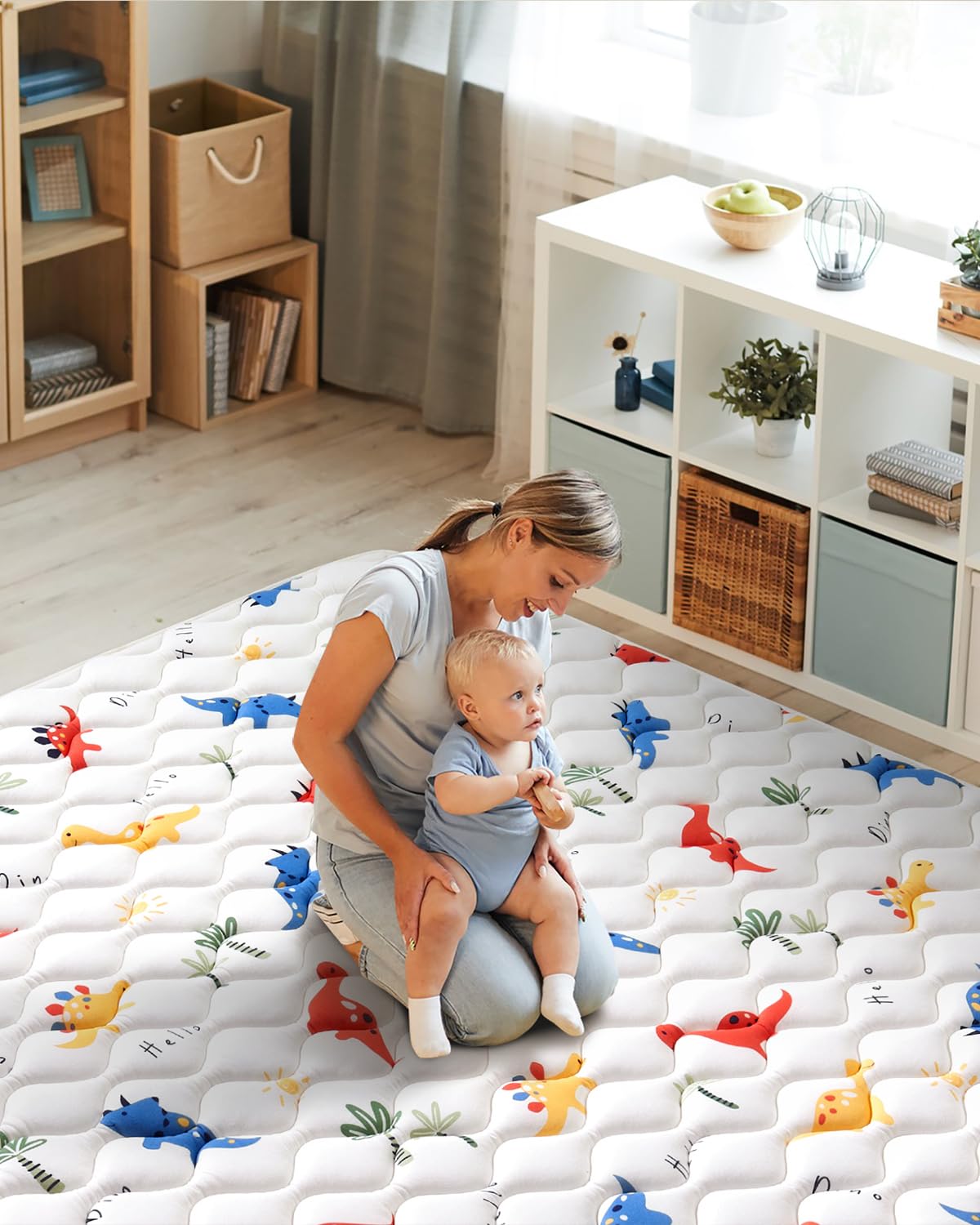 Odorless Premium Foam Baby Play Mat 71" x 59", Soft Microfiber Fabric Crawling Mat for Floor