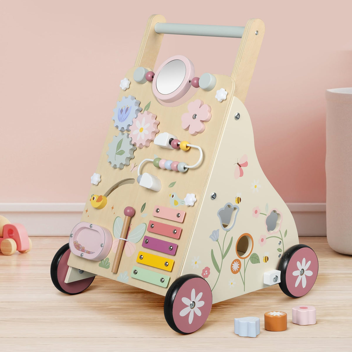 Pithfor Wooden Baby Walker, Baby Push Walker, Push Walker Toys for Babies Learning to Walk &