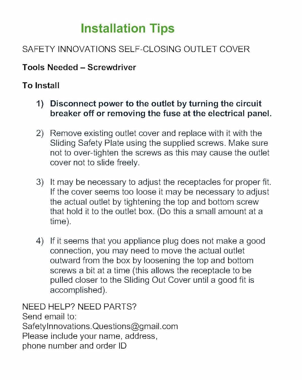 6-Pack Safety Innovations Self-Closing Outlet Covers (For Center Screw Outlets Only) - Measures