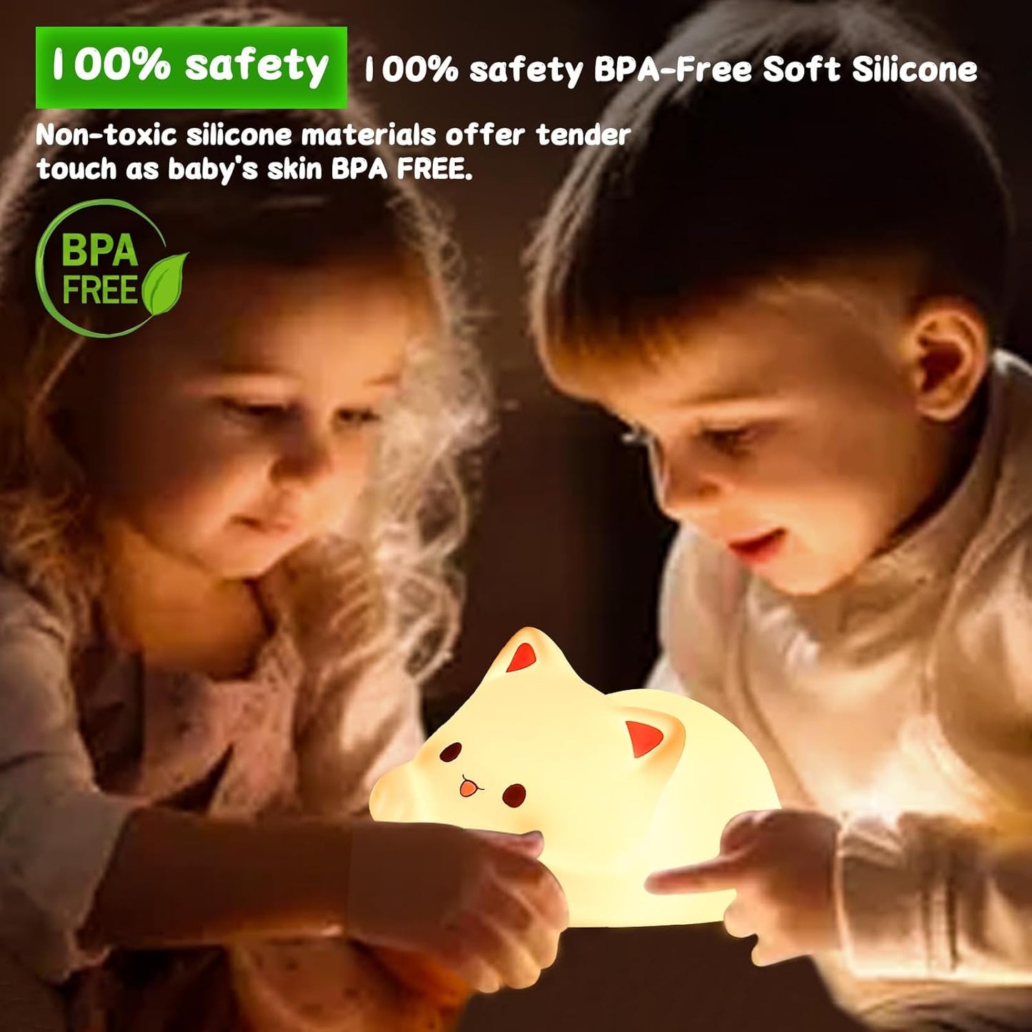 LOVERUIS Cute Night Light for Kids Cat Night-Light Baby Girl Squishy NightLight 1/3 Hour Timer