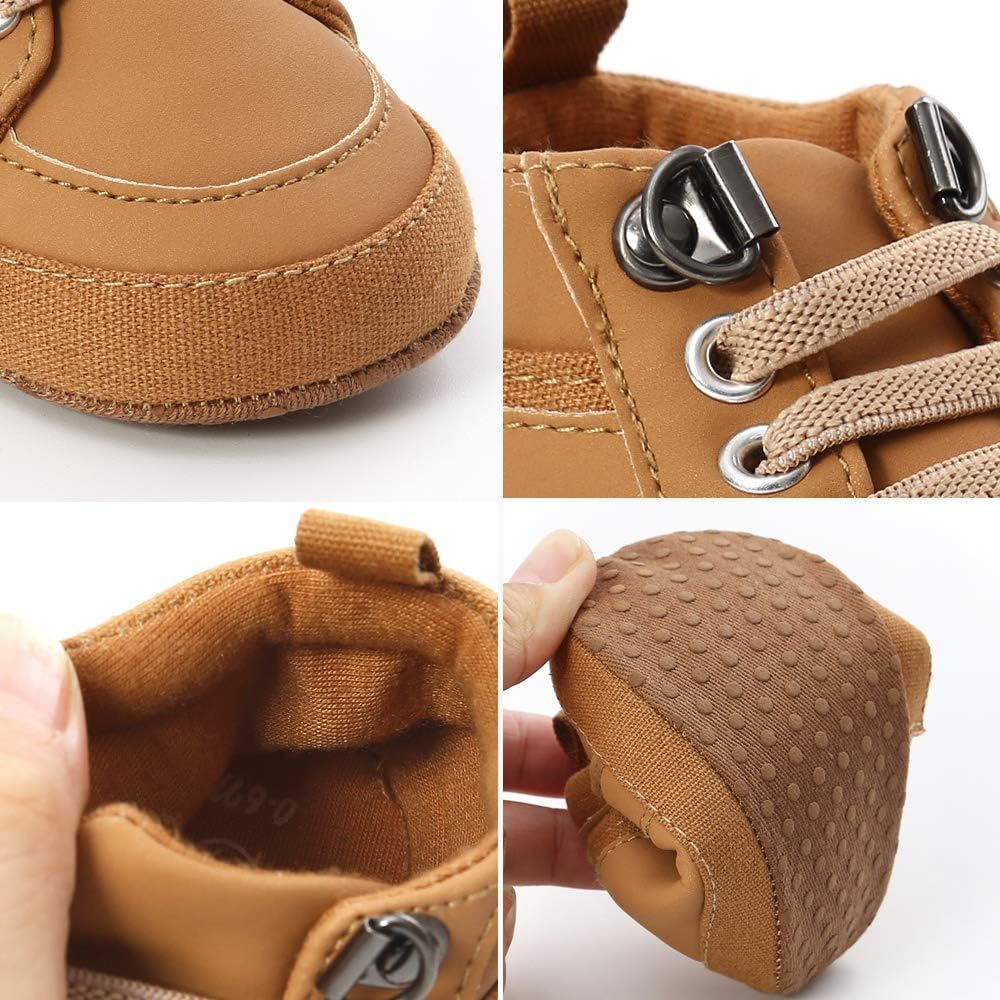 SOFMUO Baby Boys Girls High Top Ankle PU Leather Sneakers Soft Rubber Sole Infant Moccasins Newborn