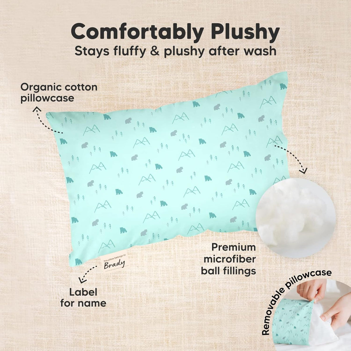 Mini Toddler Pillow with Pillowcase - 9x13 My Little Dreamy Travel Kids Pillow for Sleeping