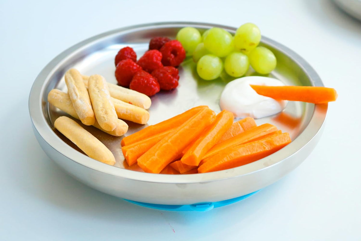 Avanchy Open Baby Plates with Suction – Stainless Steel Divided Plates for Toddlers, BPA-Free