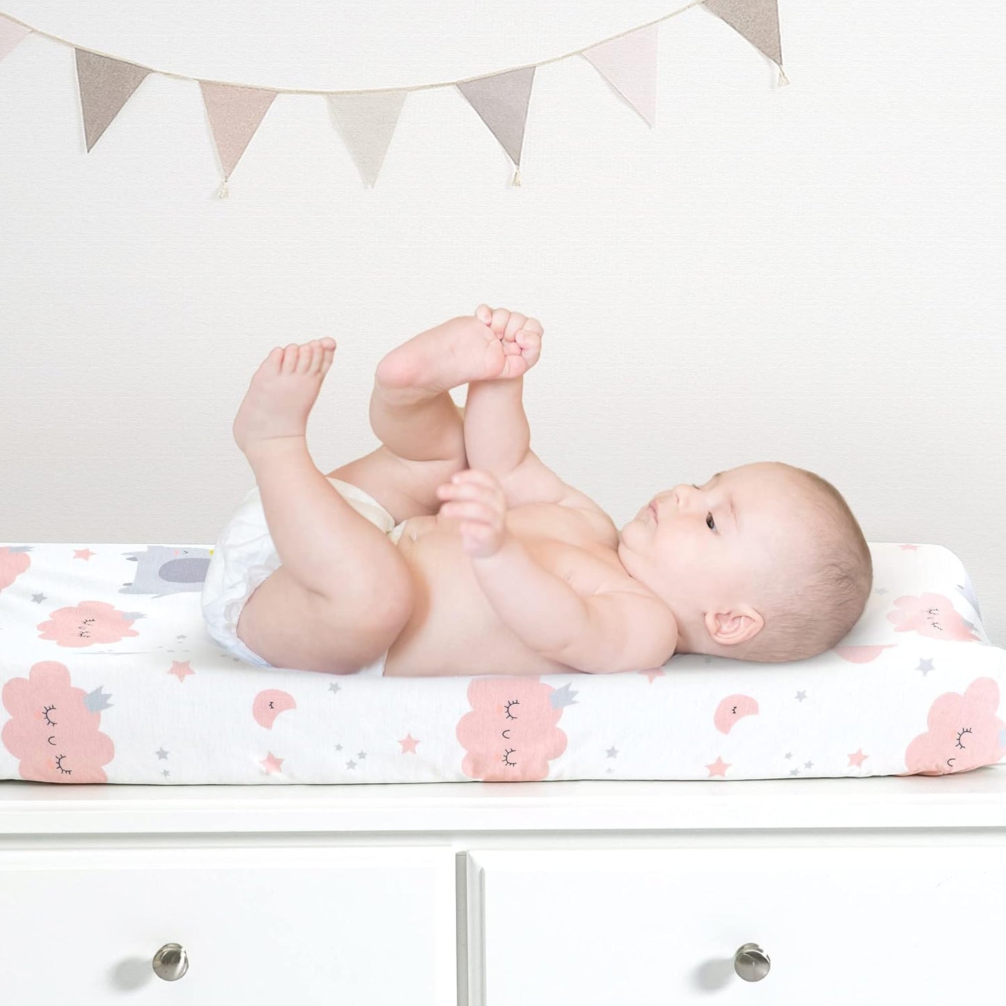 TILLYOU Changing Pad Cover Set in Soft Jersey Material - Fits 32"/34''x16 Contoured Pad for