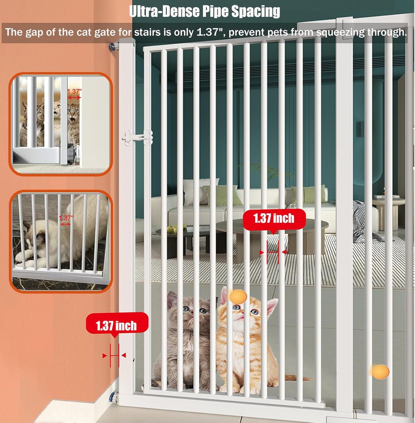 55.1 Inch Tall Baby Gate Auto Close Dog Gate Adjustable 29.92"- 43" Wide Pressure Mounted Walk