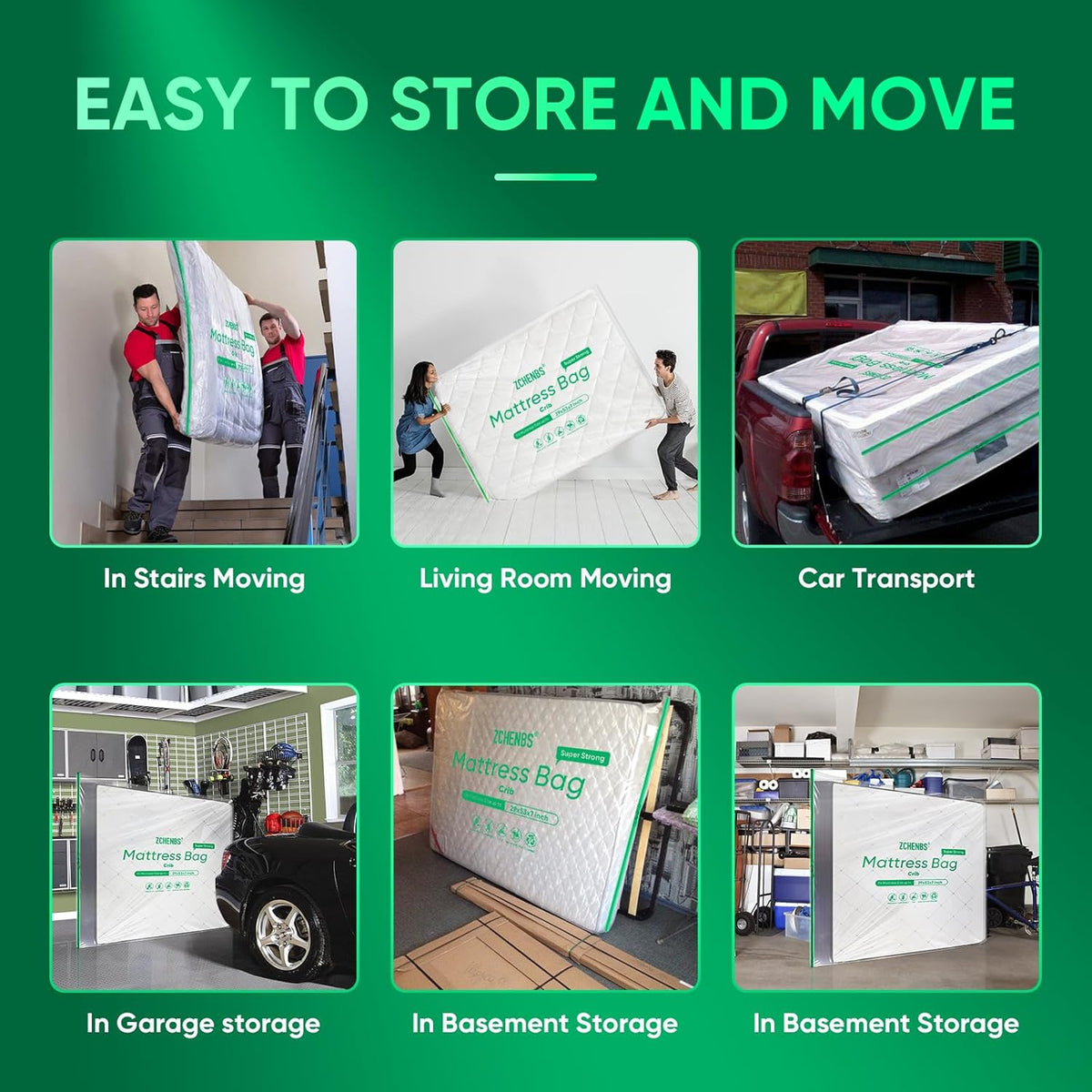 ZCHENBS® – Mattress Bags for Moving and Storage,Mattress Bag with Zippers,5 Mil Ultra-Thick Bed