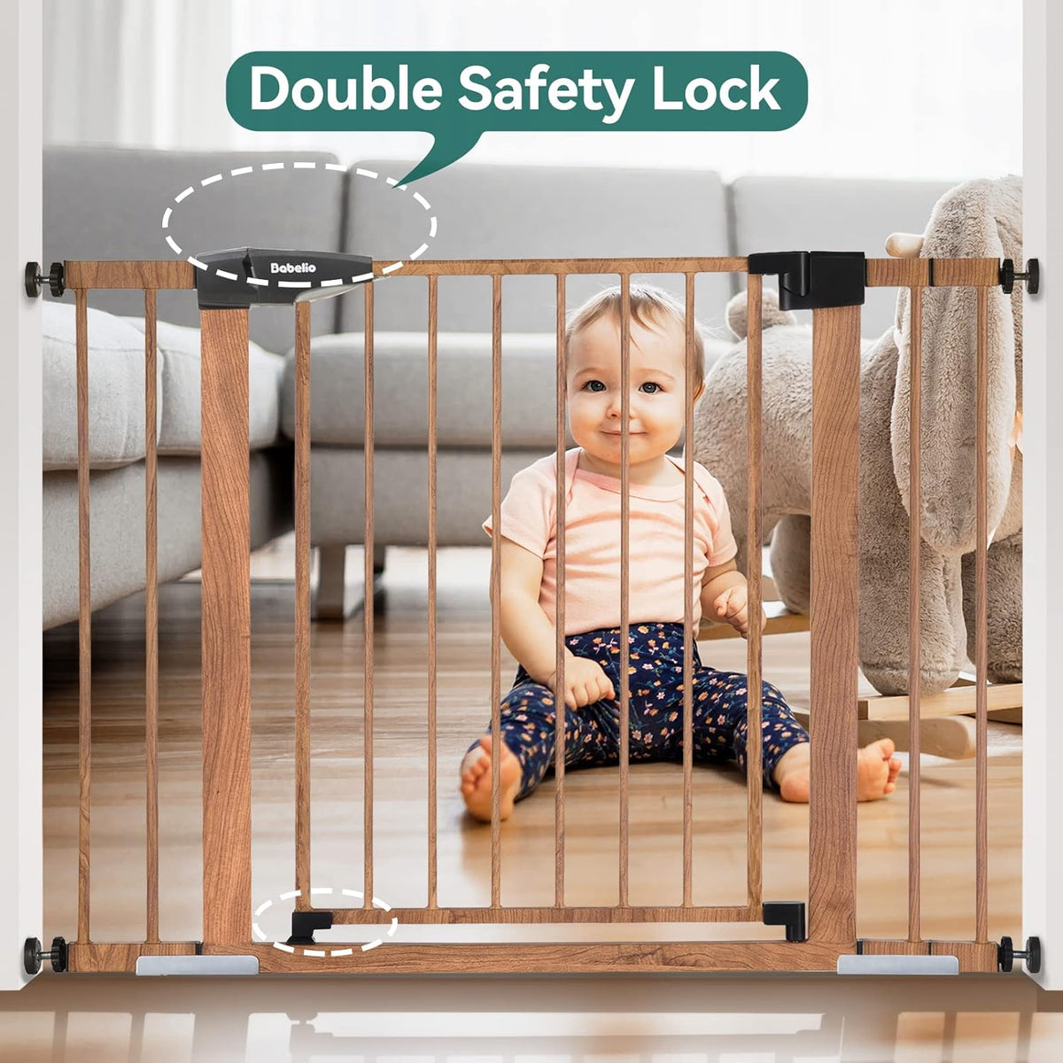 Mom's Choice Award Winner-BABELIO 26-40 Inch Metal Baby Gate with Wood Pattern, Easy Install