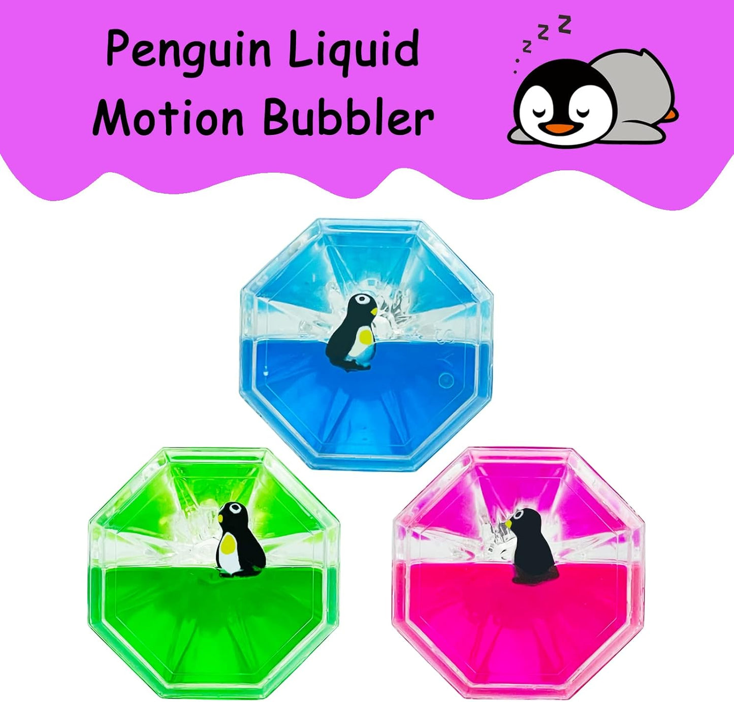Liquid Motion Bubbler,3 Pack Diamond Shaped Penguin Liquid Timer for Sensory Play,Fidget Toy Stress