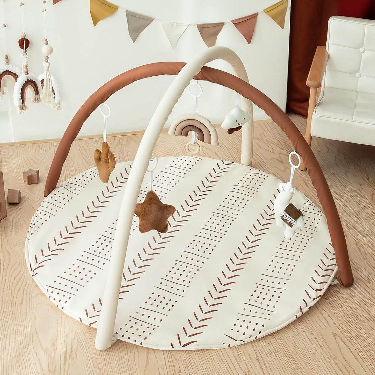 Razee Baby Gym Mat Infant Activity Gym Mudcloth Baby Activity Center with Play Mat with 5 Toys for