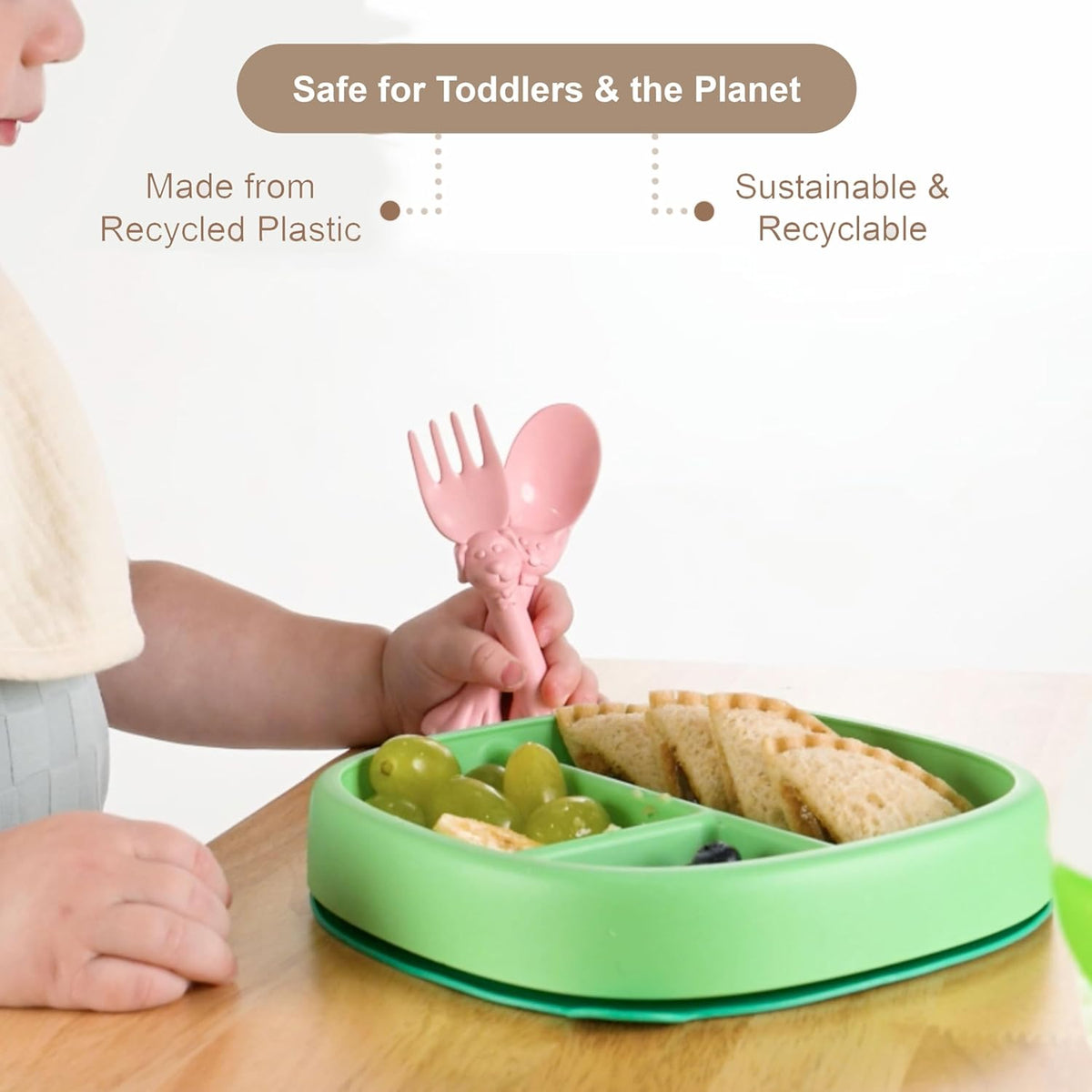Made in USA Spoon la la Toddler Utensils Set - 2 Pack (1 Spoon & 1 Fork for Kids) - Self-Standing