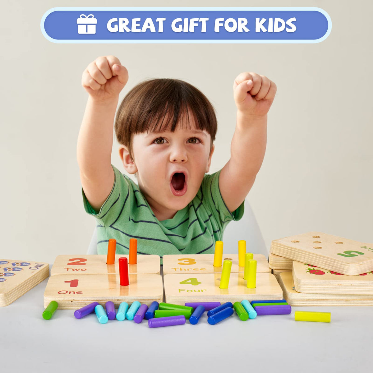ISMETACU Wooden Montessori Number Blocks for Kids, Counting Peg Board for Kids Age 3 4 5,Preschool