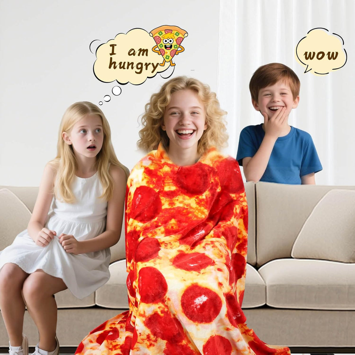 85in Pepperoni Pizza Blanket White Elephant Gifts for Adults Useful Sausage Throw Blankets Woemn