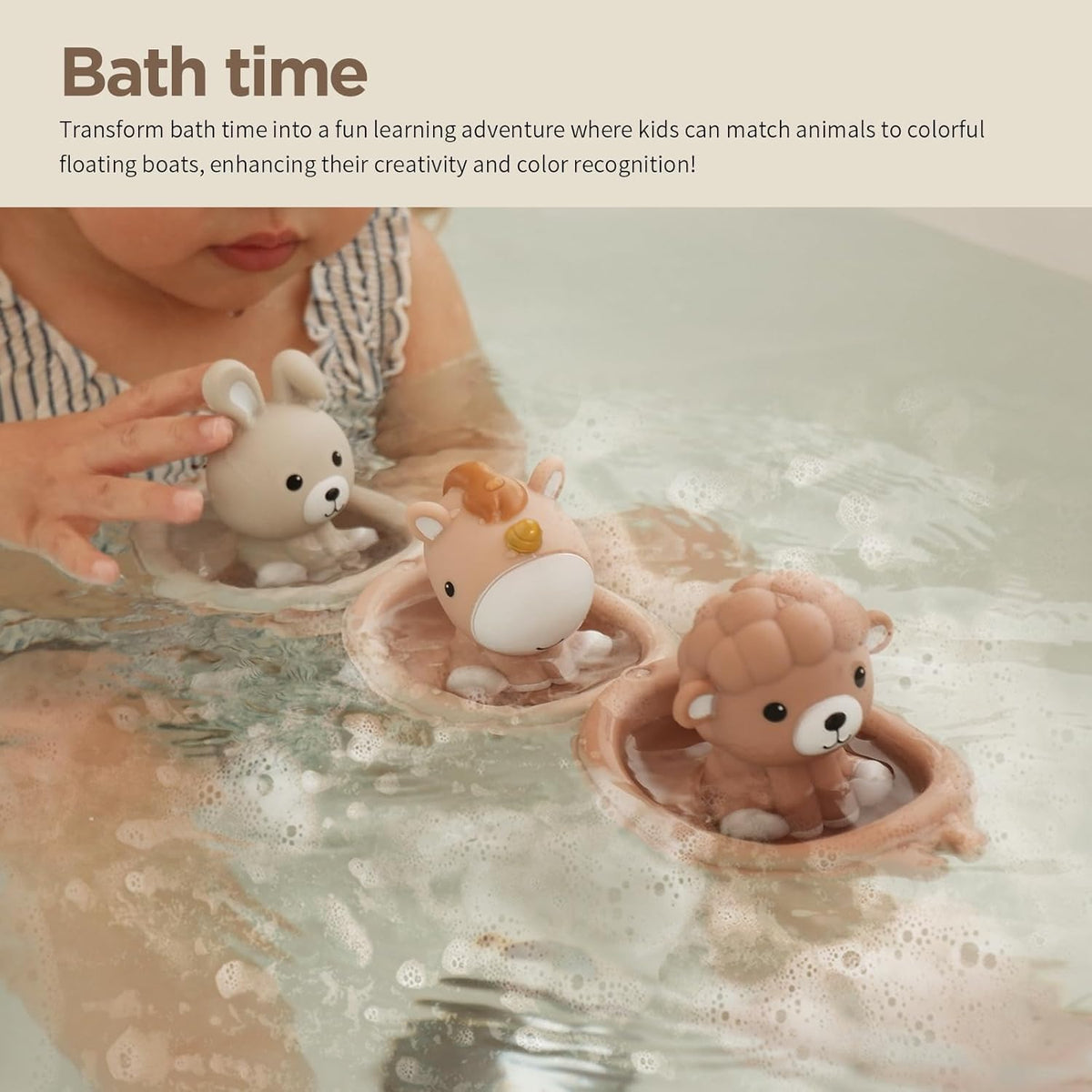 Nueplay Bathtub Toys for Toddlers 18M+,Baby Bath Toys with Animal Finger Puppets,Stackable Boat