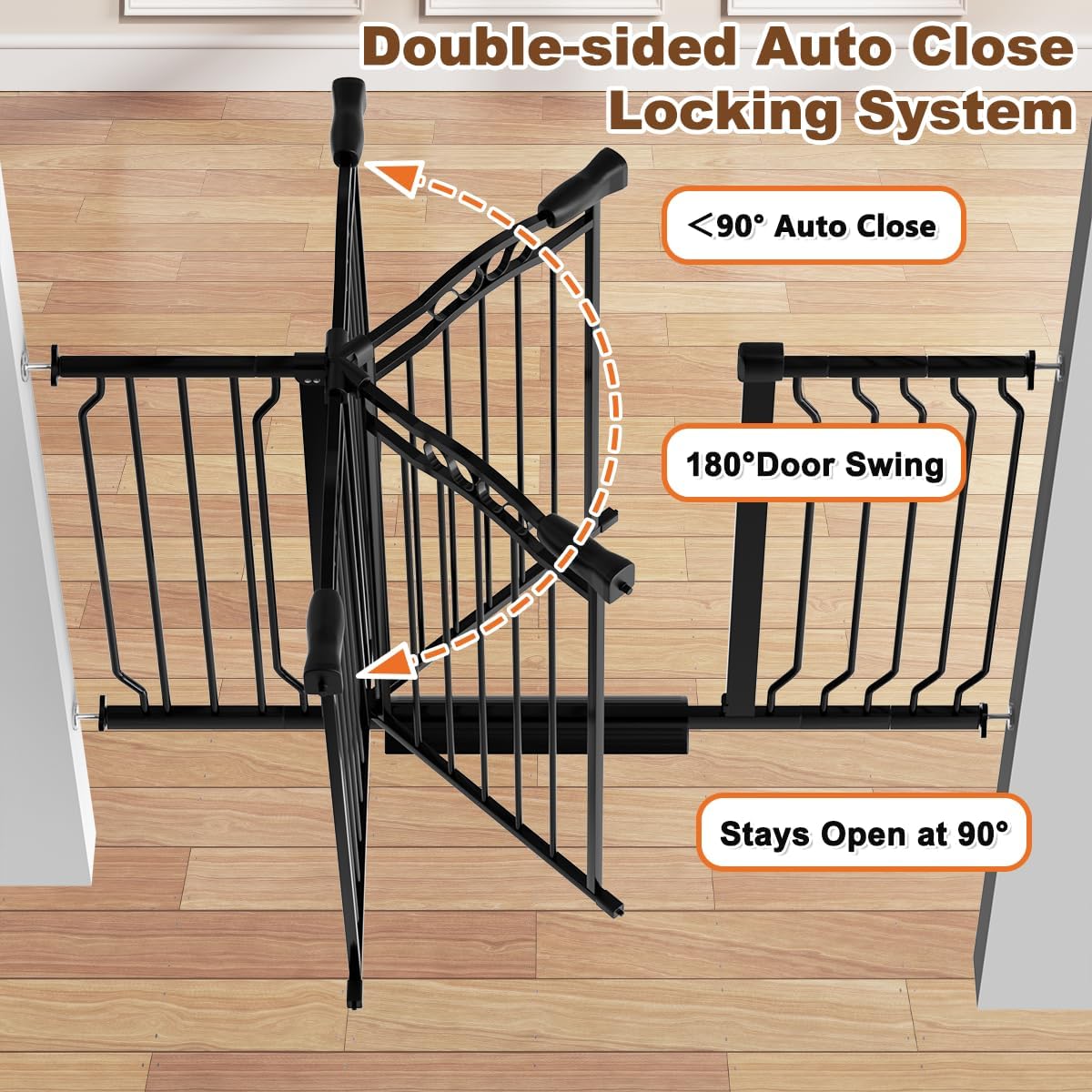 29.5-53.1" Extra Wide Baby Gate for Stairs No Drilling, 30" Tall Auto Close Press Mounted Baby Gate