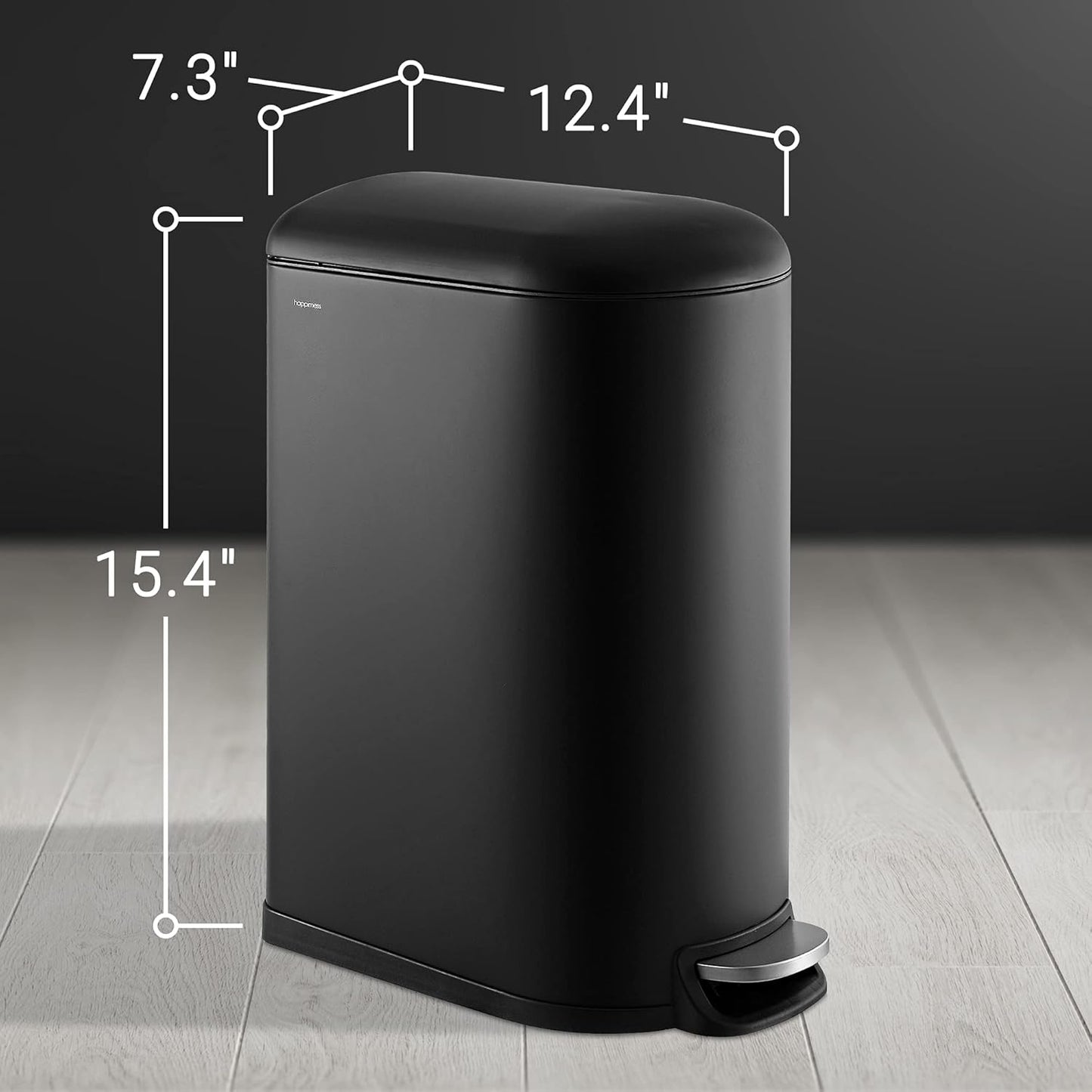 happimess HPM1009B Roland Mini 2.6-Gallon Step-Open Trash Can with Soft-Close Lid, Modern