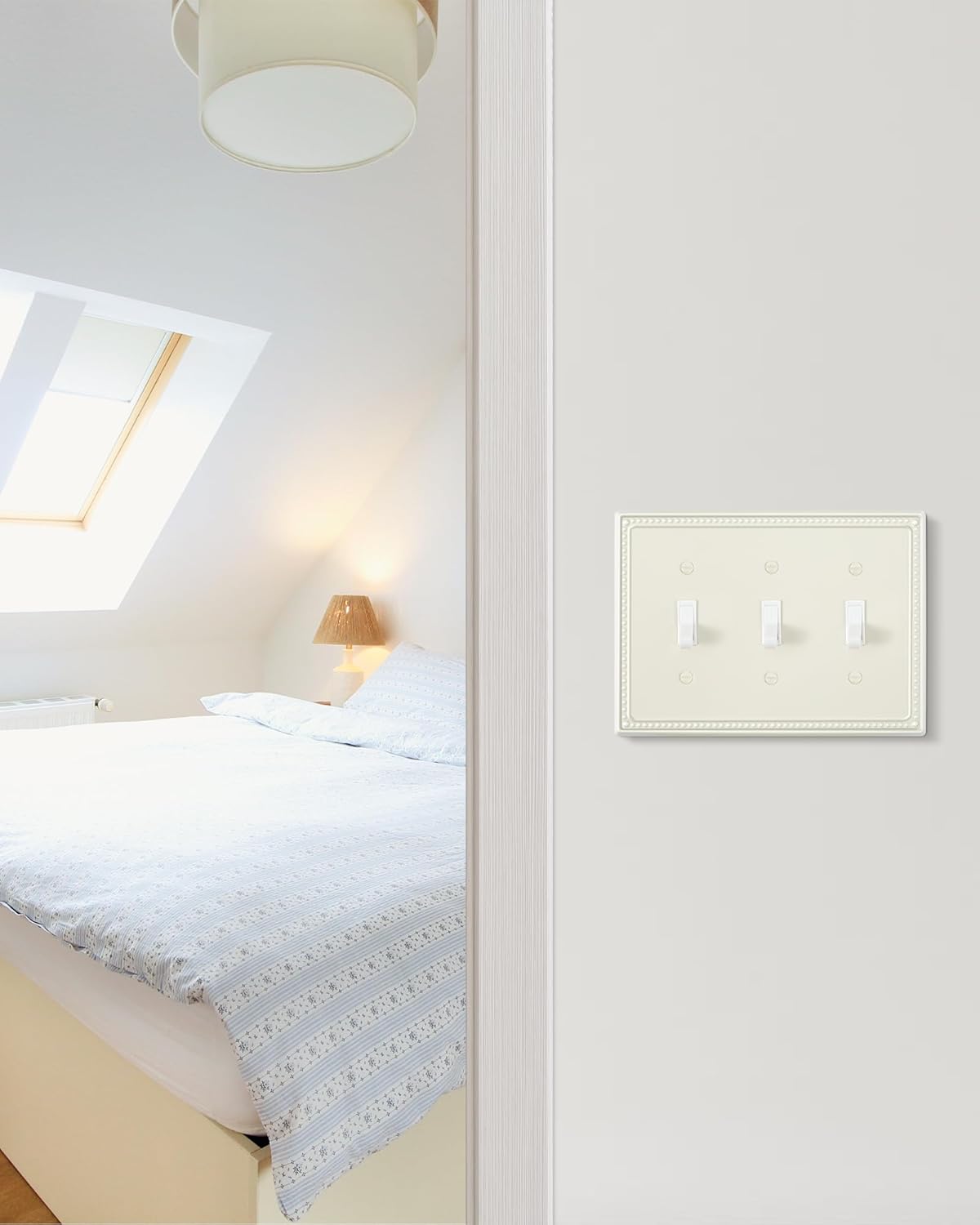 2-Pack Triple Toggle Light Switch Cover Plate, Pearls Decorative Switch Plate Covers, Light Almond