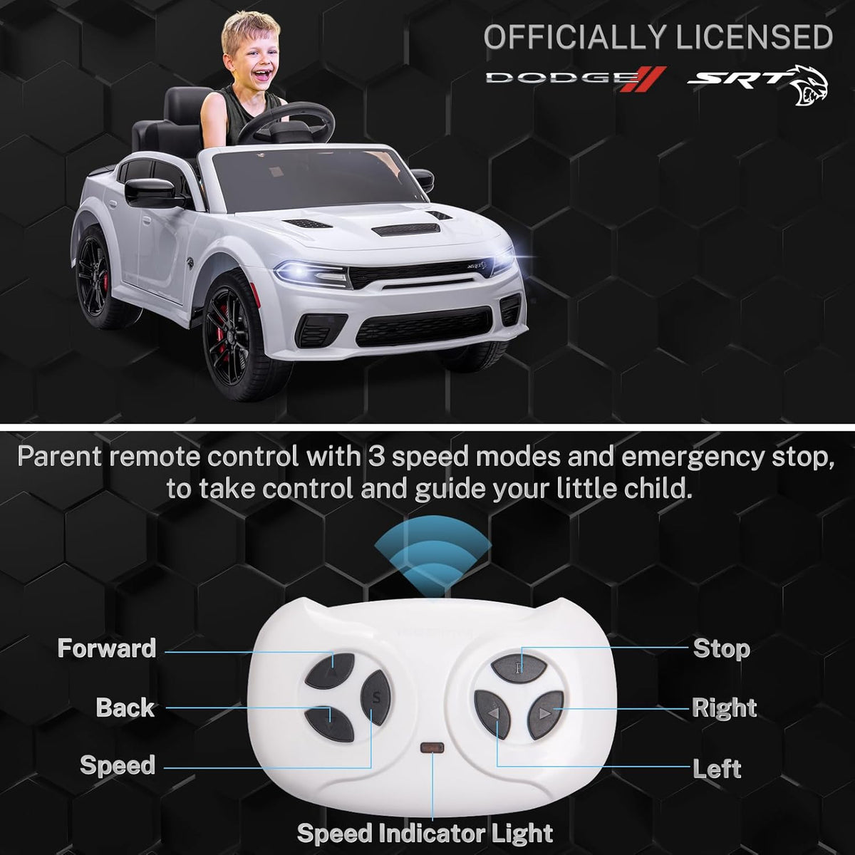 12V 7Ah Kids Electric Ride on Car, Licensed Dodge Charger SRT Hellcat, Battery Powered 4-Wheels Toy