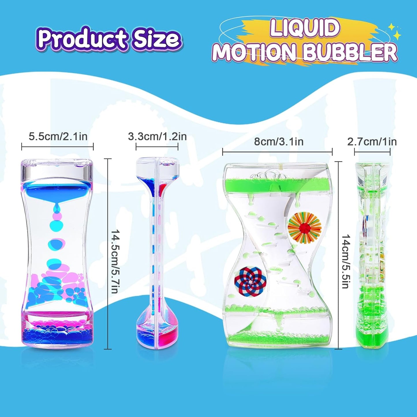 3Pack Liquid Motion Bubbler Timer for Caliming Sensory Toys, Autism Toys,Fidget Toy, Children
