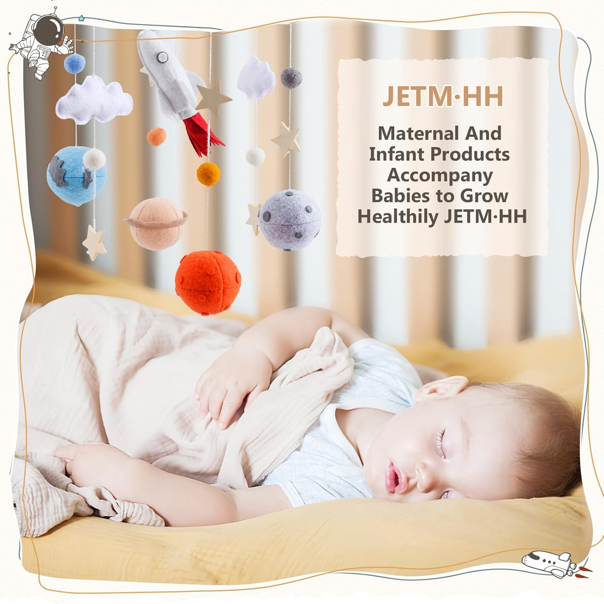 Baby Crib Mobile for Boys Girls | Felt Space Nursery Mobile Wooden Mobile for Crib | Astronaut