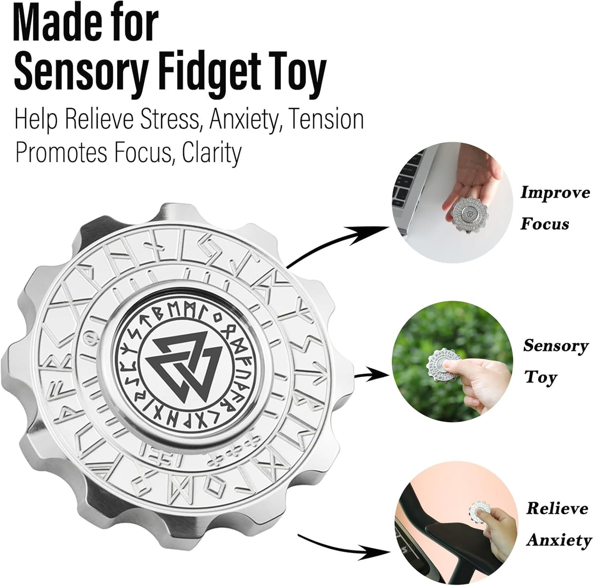 FREELOVE Metal Fidget Spinner, Viking Pirate Haptic Gyro, Heavy Stainless Steel Hand Spinning