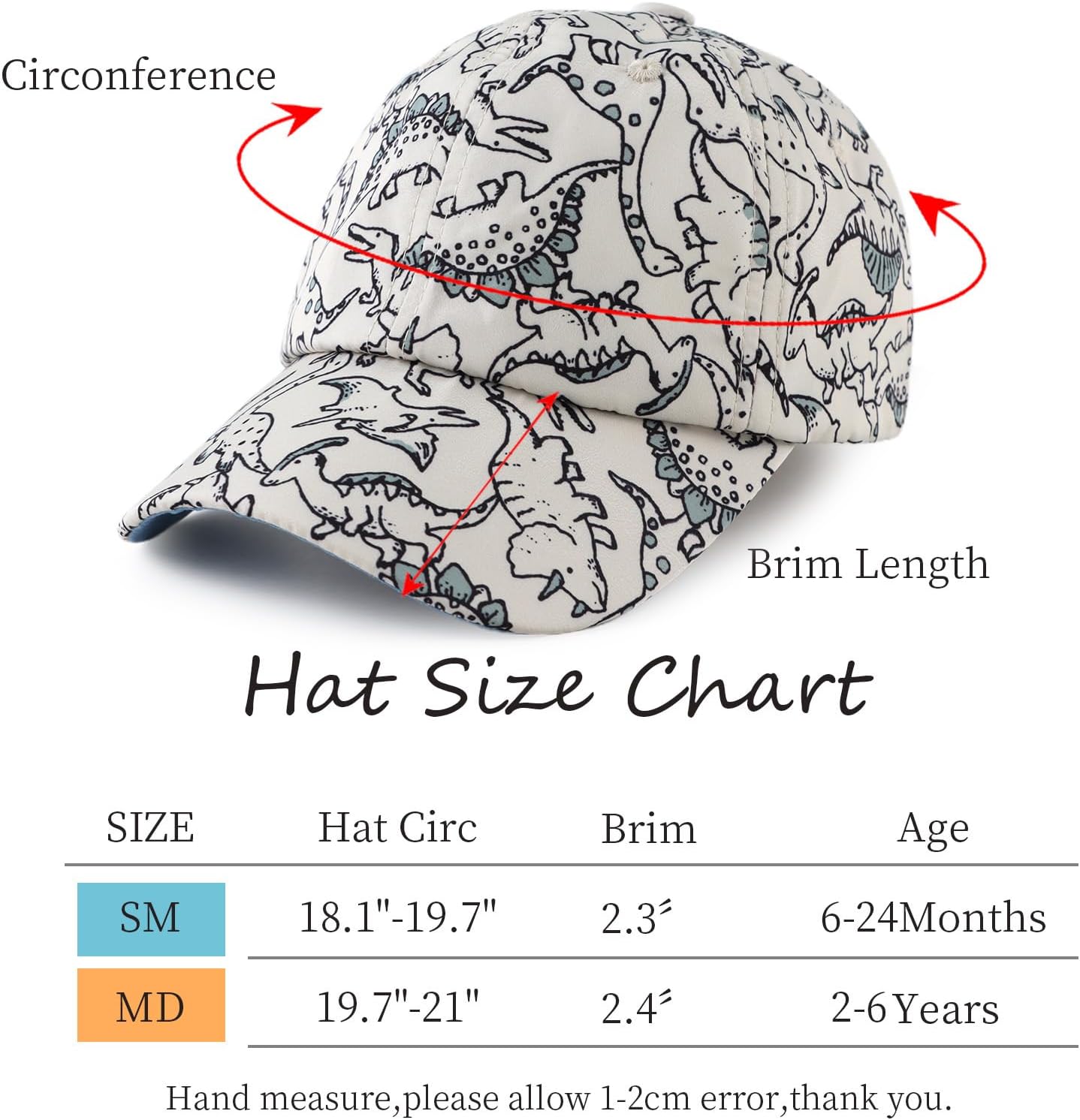 JANGANNSA Dinosaur Boys Girls Caps Embroidery Baby Baseball Caps Cotton Infant Toddler Kids Hat