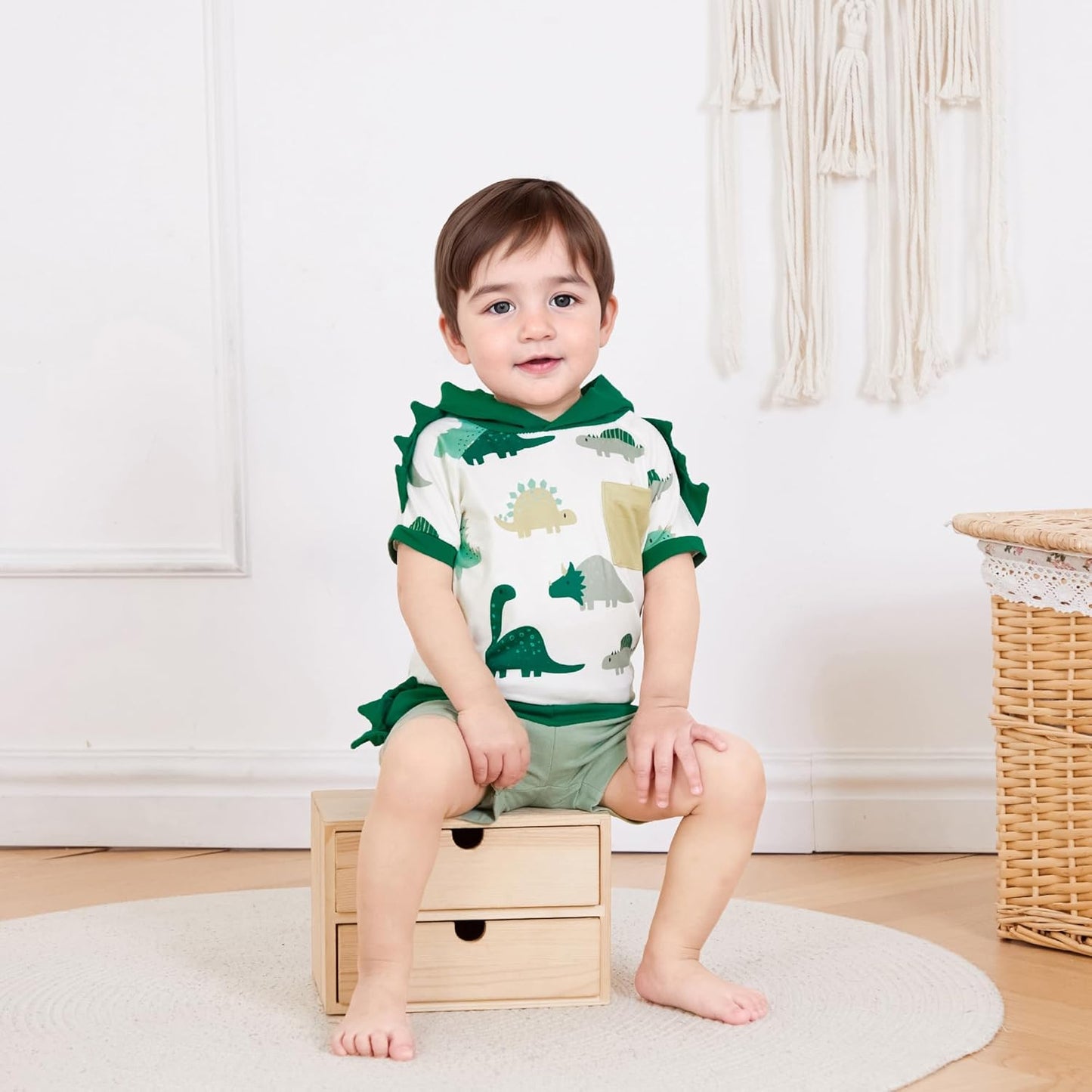 Toddler Baby Boy Summer Hooded Outfit Contrast Color Short Sleeve T Shirt Top Elastic Shorts Summer