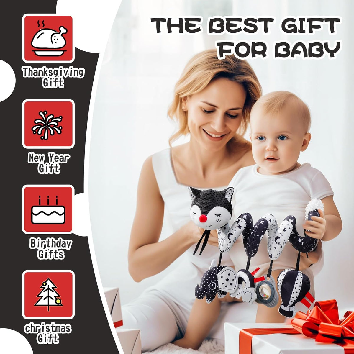Jollybaby Crib Stroller Car Seat Toys for Baby 0-3-6-9-12 Months, Tummy Time Hanging Sensory Toys