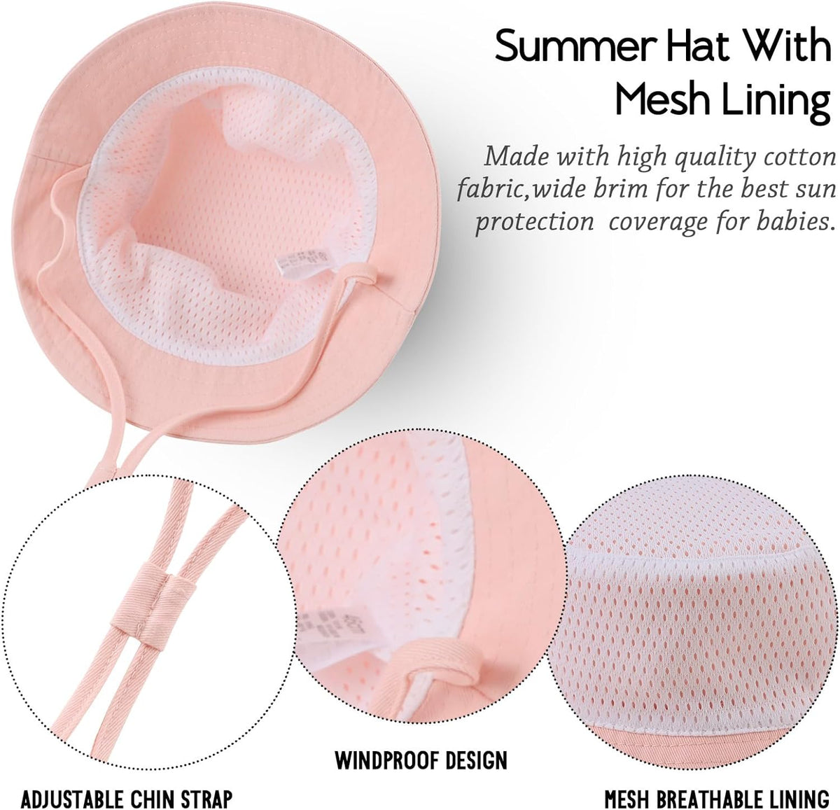 JANGANNSA Cotton Baby Sun Hat Infant Toddler Boys Girls Bucket Hats Summer Sun Protection Kids