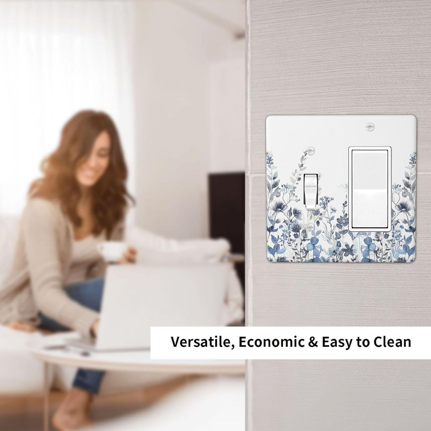 Outlet Covers Light Blue Watercolor Leaves Plant With Floral 1 Toggle 1 Rocker Combination