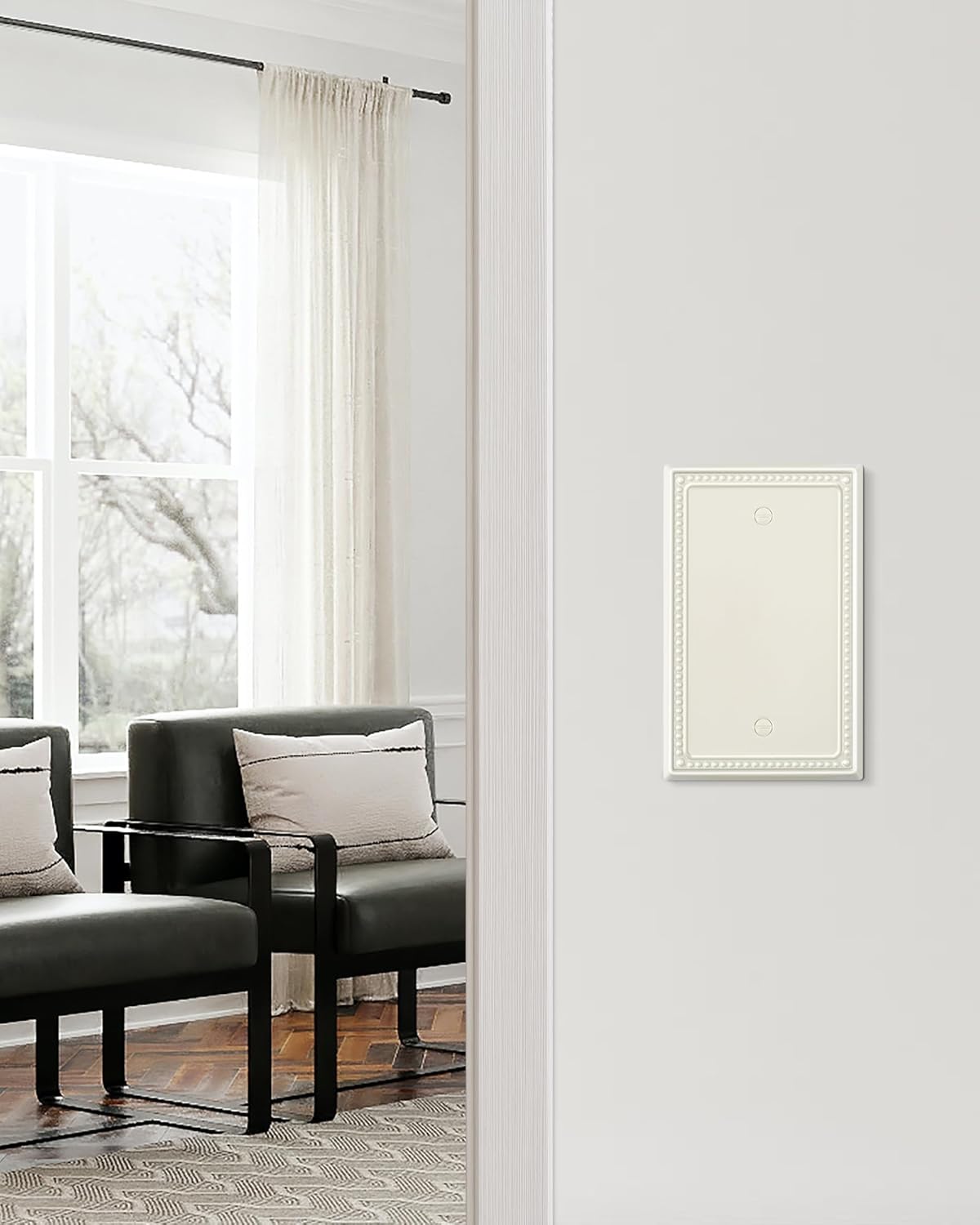 2-Pack Blank Outlet Cover Wall Plate, Metal Switch Plates Outlet Covers, Light Almond Pearls Beaded