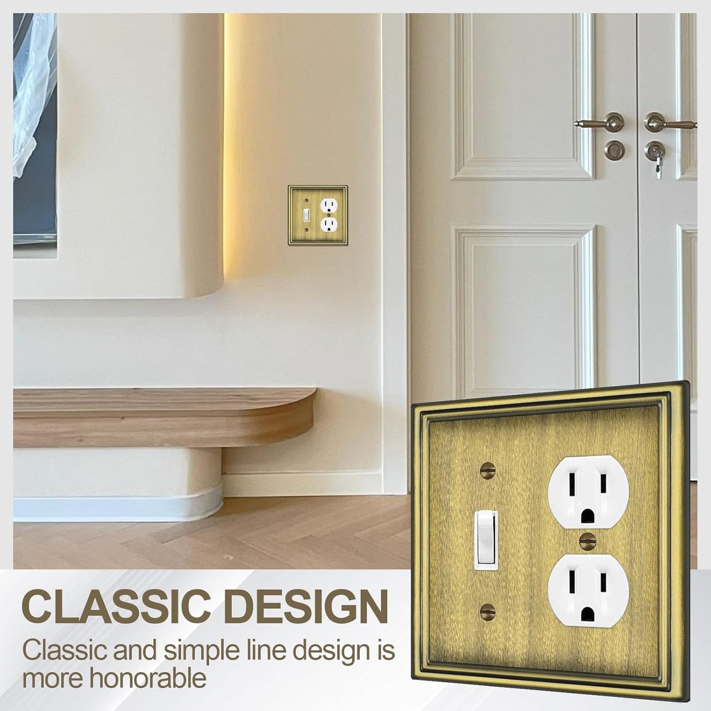 Combination Metal Light Switch Covers Wall Plate, 1 Toggle/1 Duplex Switch Plate Outlet Covers