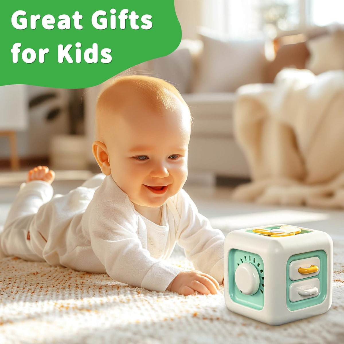 Busy Cube Toy, Sensory Toys for Toddlers 1-3, Baby Car Seat Toys 12-18 Months, Toddler Airplane