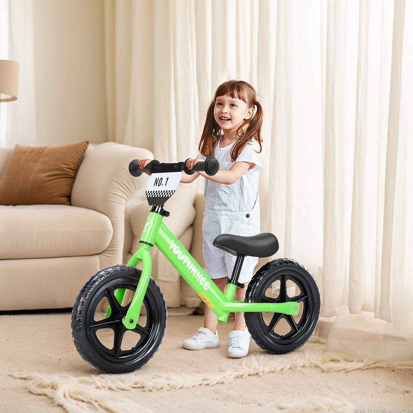 Youthkkee 12 Inch Toddler Balance Bike for 1-3 Year Olds, No-Pedal Bike with Tool-Free Adjustable
