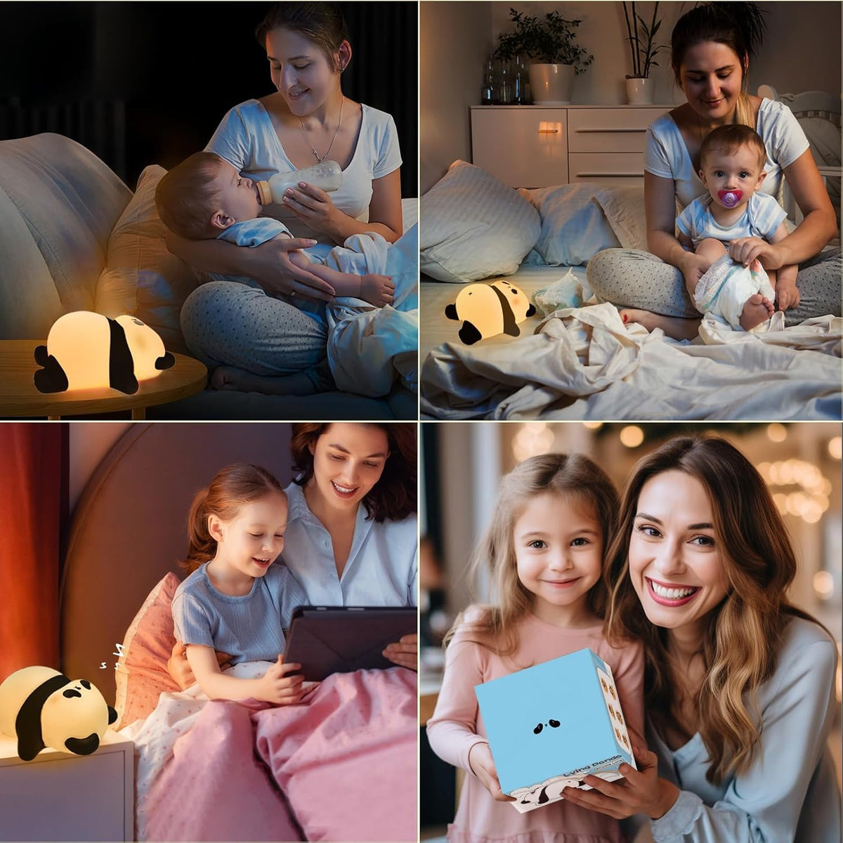Rechargeable Cute Panda Night Light, 3 Level Dimmable Nursery Nightlight with Timer, Silicone Light