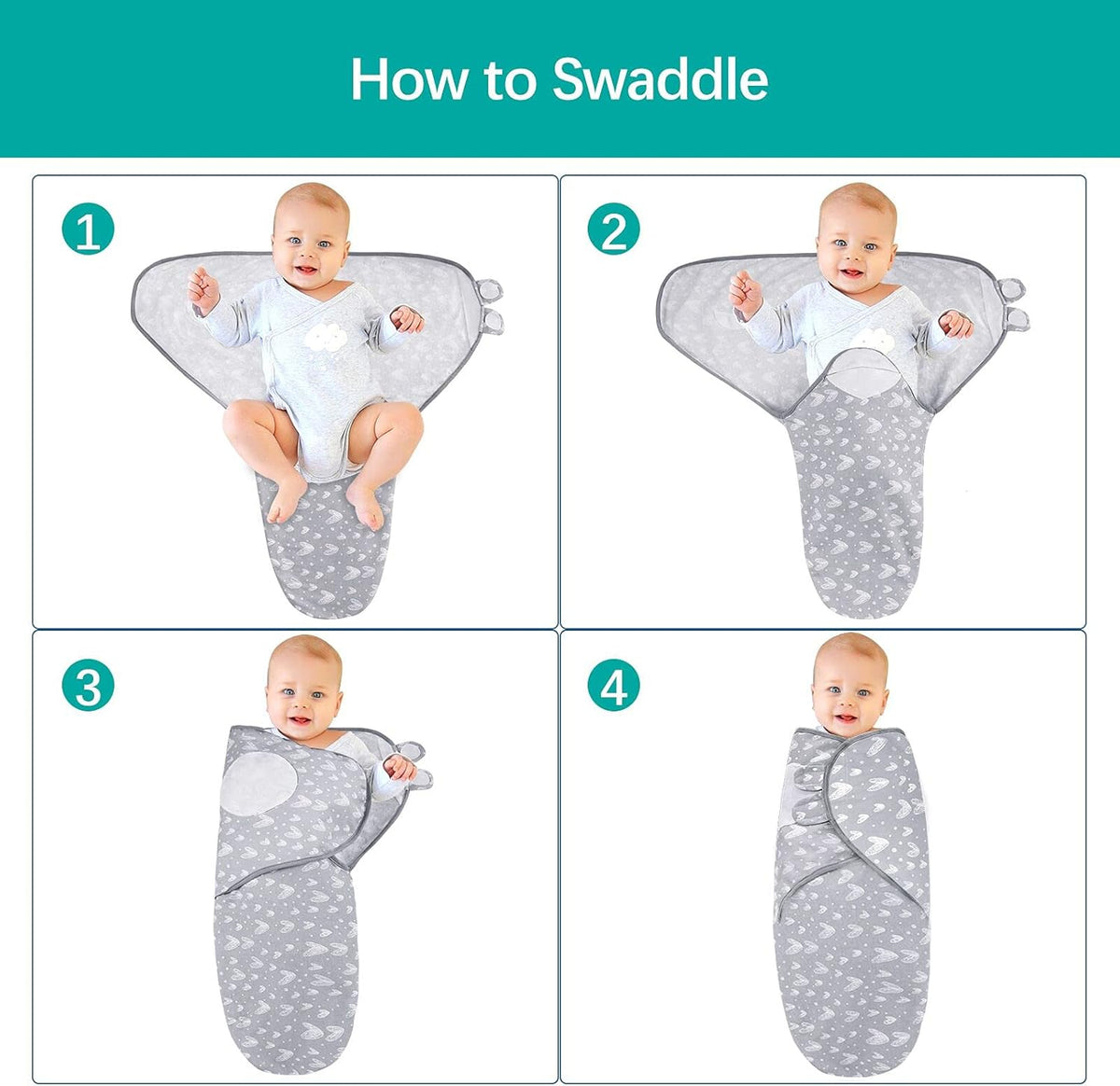 Biloban Baby Swaddle for Boys Girls, 3-6 Months, Cotton Blanket, Newborn Essentials, Lovely Grey