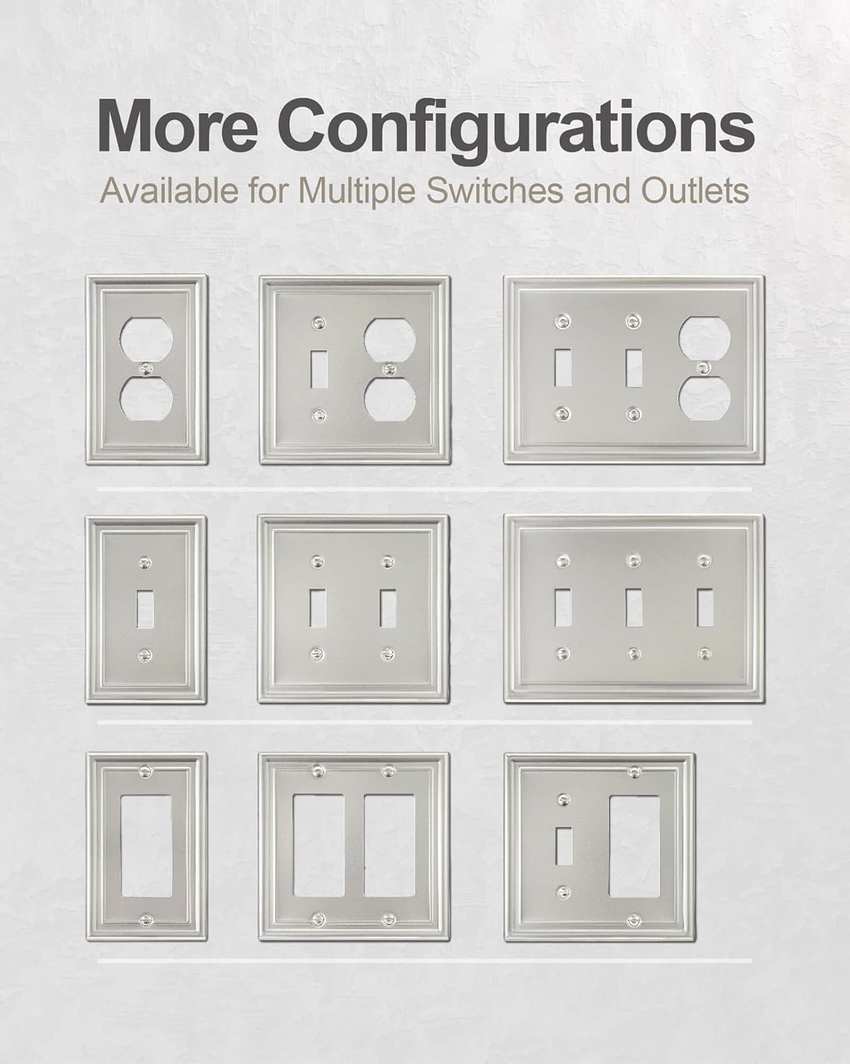 6-Pack Satin Nickel Outlet Cover, Single Duplex Wall Plate for Electrical Outlet, Light Switch