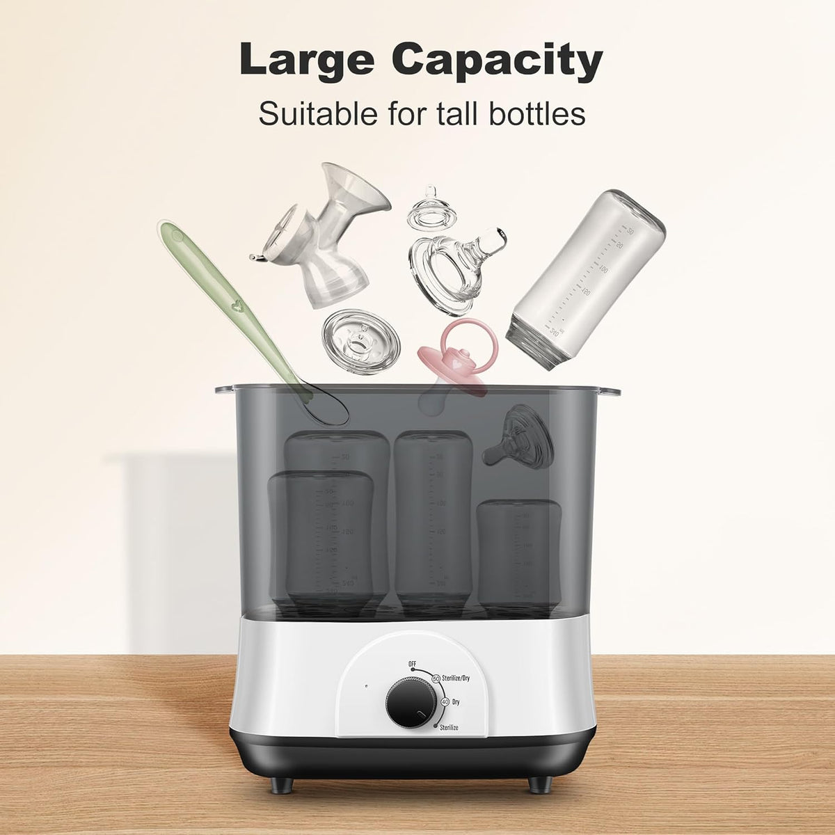 Baby Bottle Steamer, 3-in-1 Bottle Steamer and Dryer, Easy One-Dial Control Electric Steam Bottle