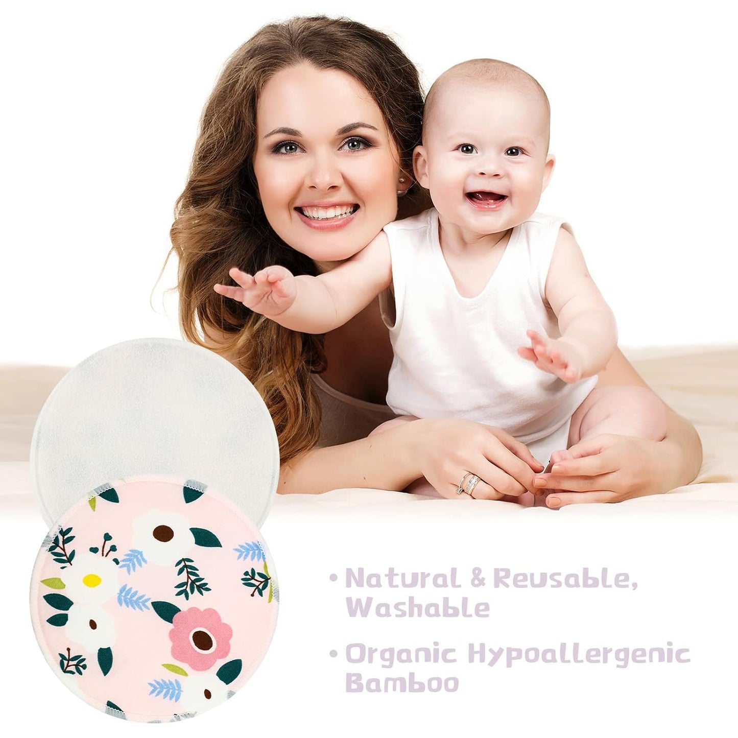 Sosation 30 Pcs Reusable Breast Pads Bamboo Nursing Pads with Wet and Laundry Bag Floral Nipple