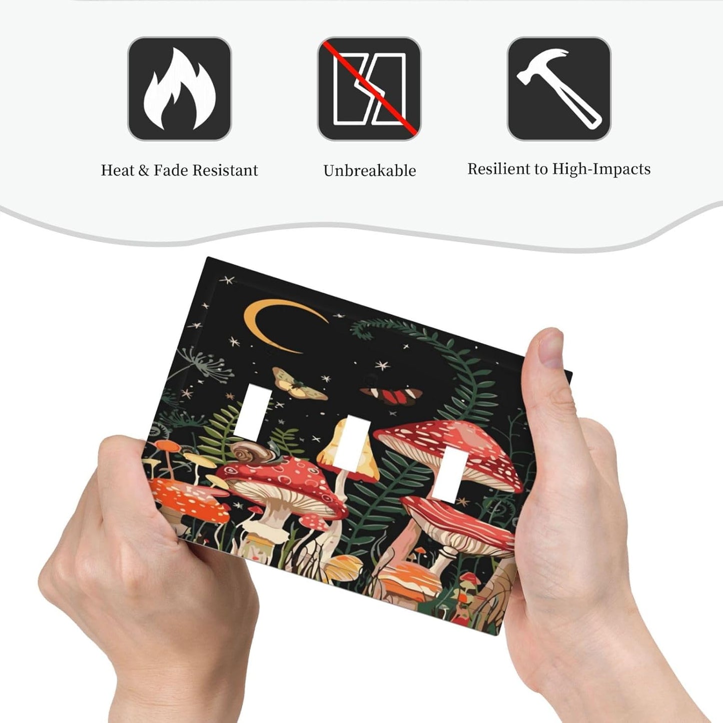 Moon Star Red Mushroom Forest Butterfly Green Plant Decorative Switch Plates 3 Gang Wall Plate
