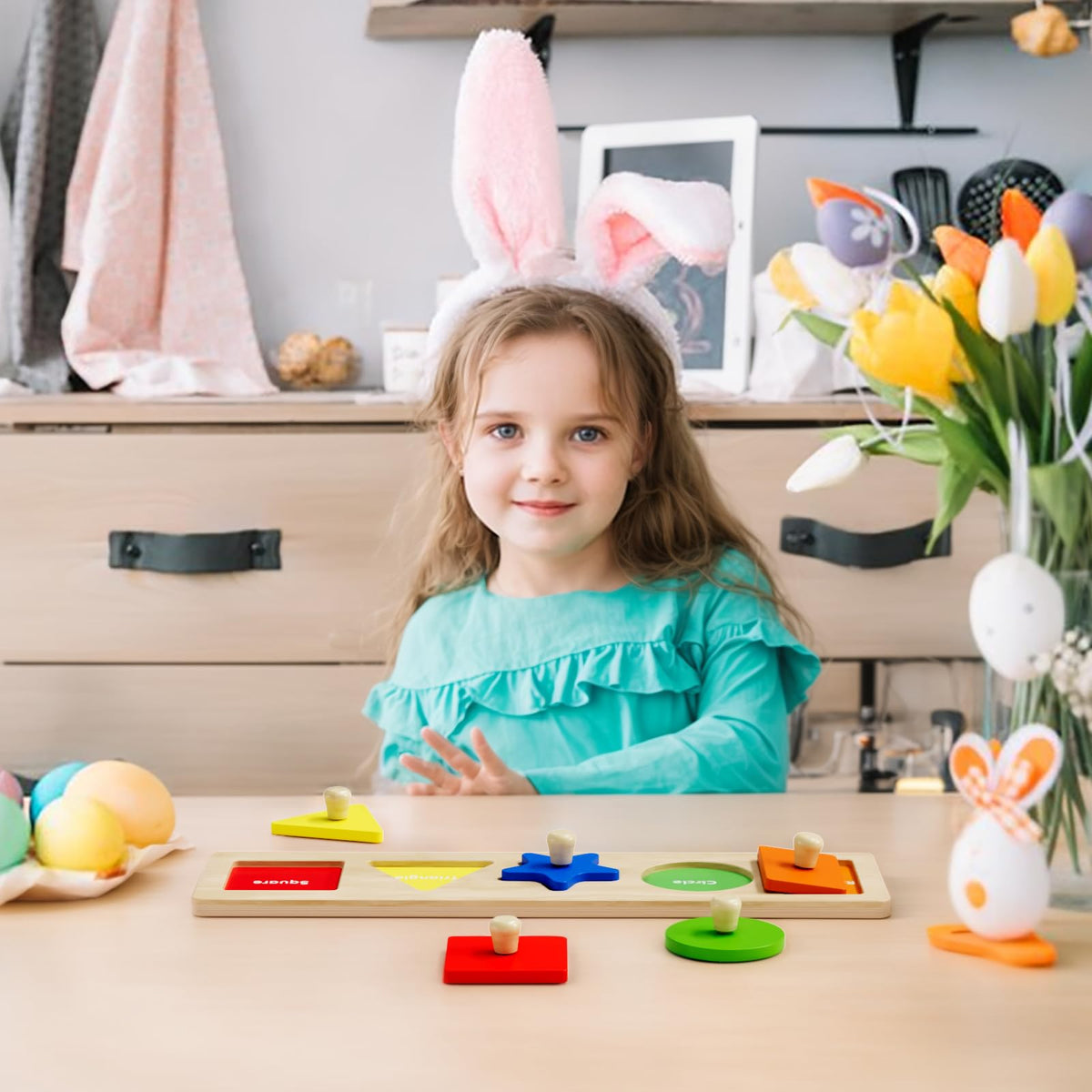 QODOFLR First Jumbo Knob Wooden Shape Puzzle for Toddlers 1-3,Montessori Toddler Puzzle Toys for1-2