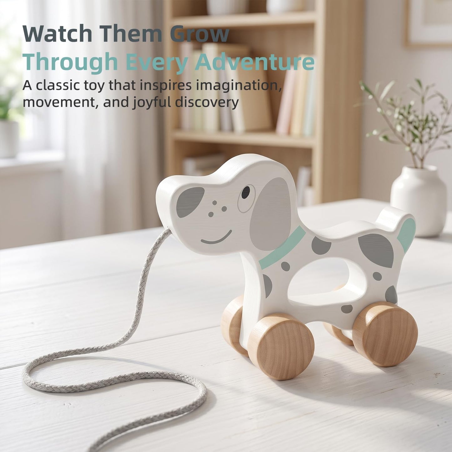 WoodenEdu Baby Toys Car,Wooden Pull Along Toy for Toddlers 1 2 3 Year Olds