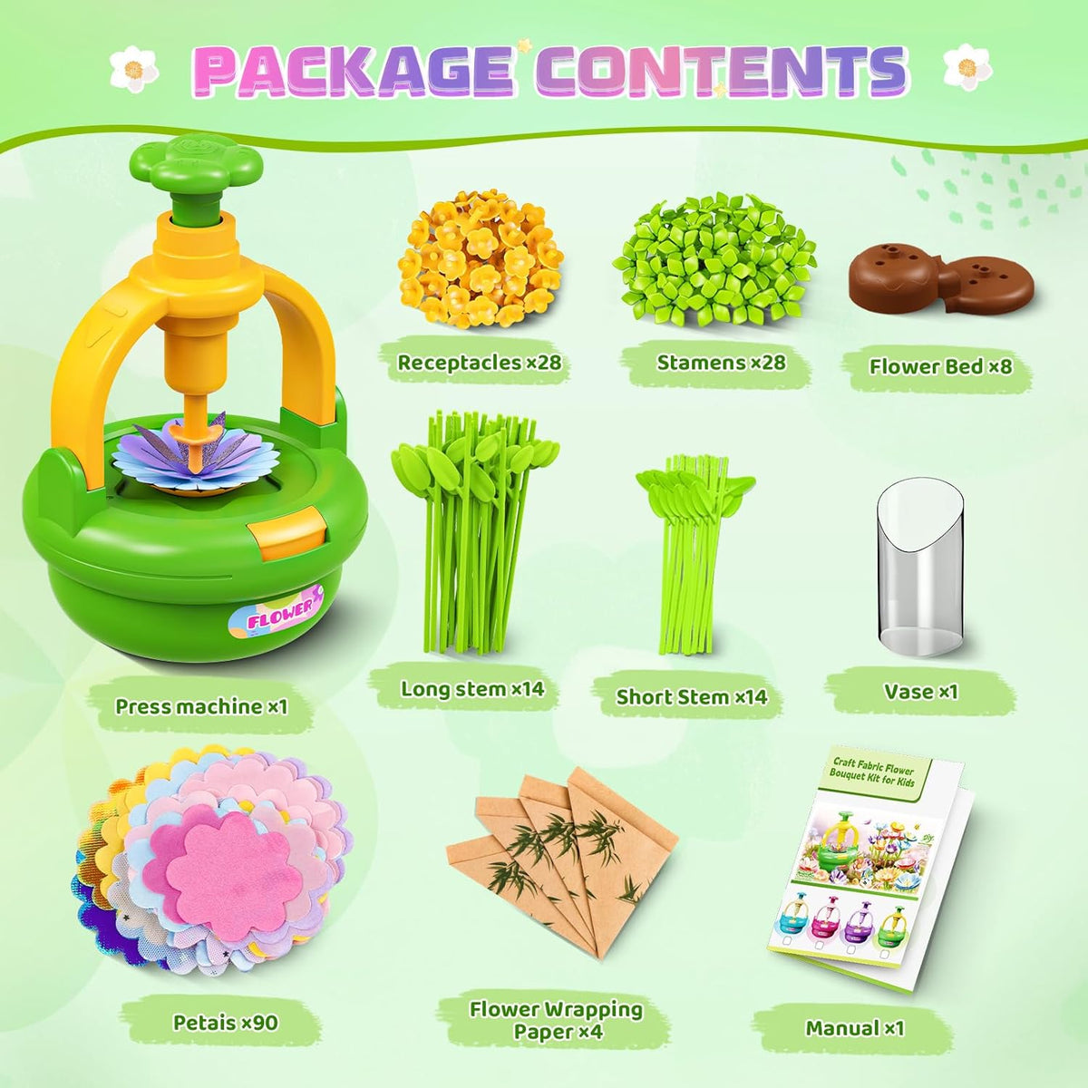 Plunack Flower Bouquets Toys for Kids Age 4-8, Flower Press Kit DIY Flowers Making Craft Kit for 4