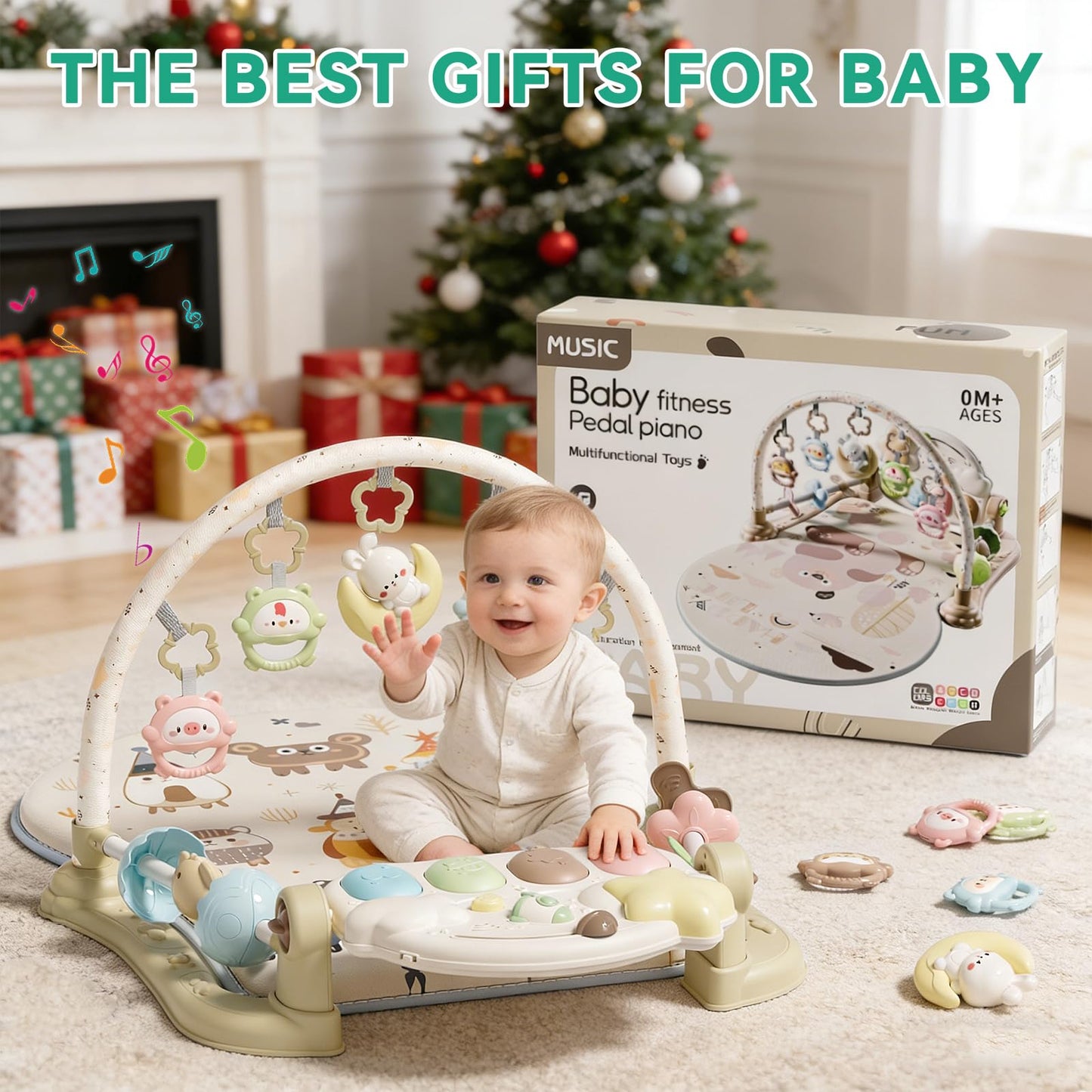 YOULEBITOYS Baby Play Gym Mat - Funny Play Piano Activity Playmat with 5 Infant Learning Detachable