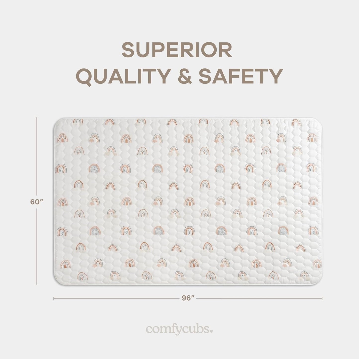 Comfy Cubs Rectangle Kids Play Mat - Large 60 x 96 inches Soft Quilted Baby Floor Mat with Non-Slip