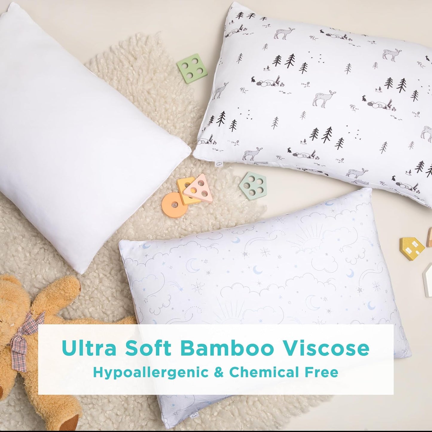 LittleHippo Toddler Pillow (13x18) with Viscose Derived from Bamboo Pillowcase - Hypoallergenic