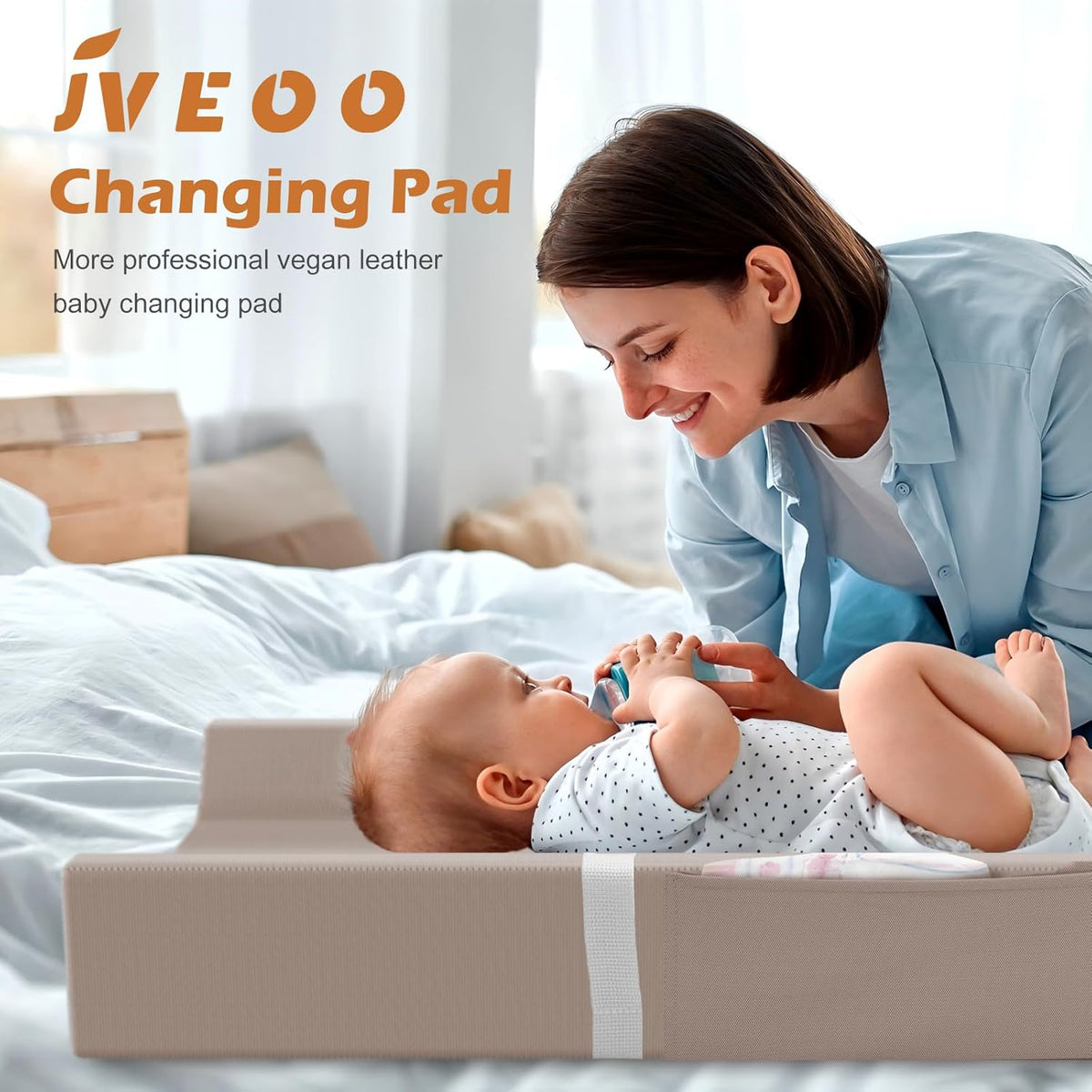 Vegan Leather Baby Changing Pad, Waterproof & Wipeable Soft Diaper Changing Mat 32“ x 16.6"