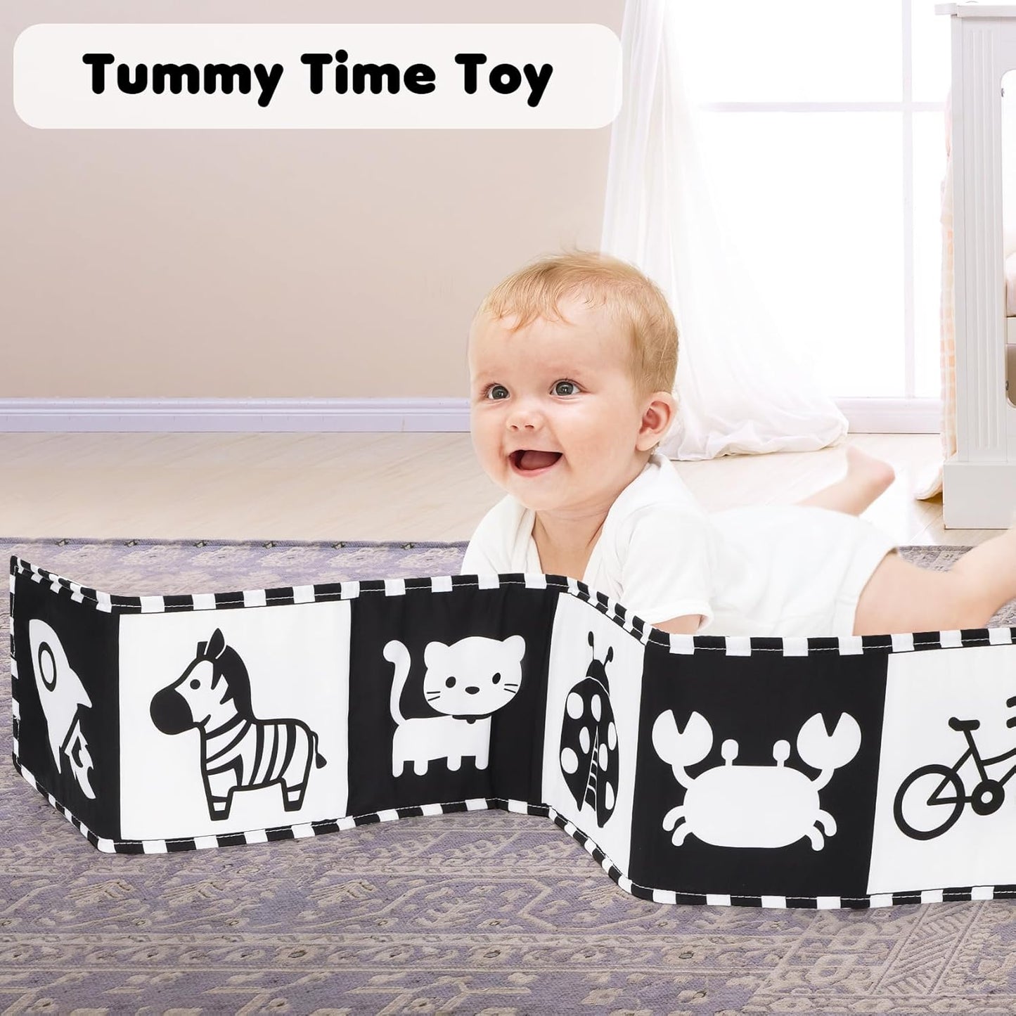 URMYWO Black and White Tummy Time High Contrast Newborn Toys 0-3 Months, Soft Baby Book, Visual